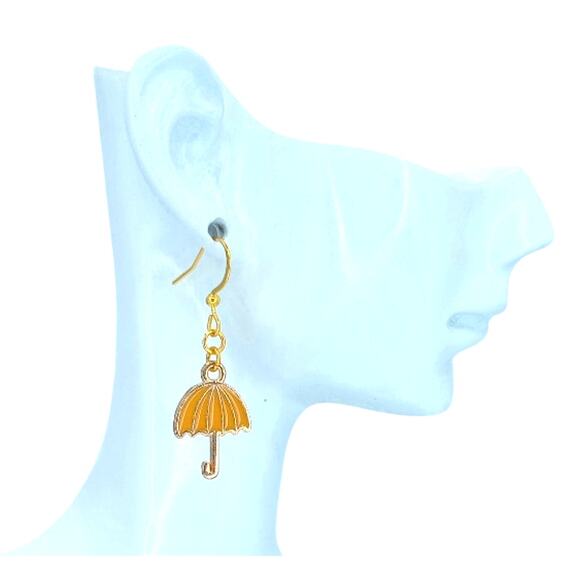 Yellow Umbrella Earrings Rainy Day Jewelry Cute Spring Accessory - Picture 2 of 4